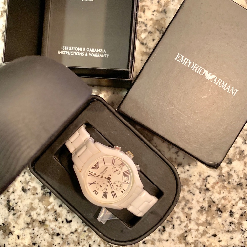 Emporio Armani White Ceramic Ladies Chronograph Watch